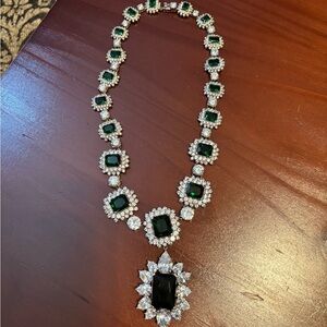 Suzanne Somers Elegant emerald and cubic zirconia sterling Silver Necklace